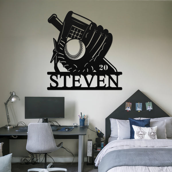 Baseball Glove Metal Sign - Black