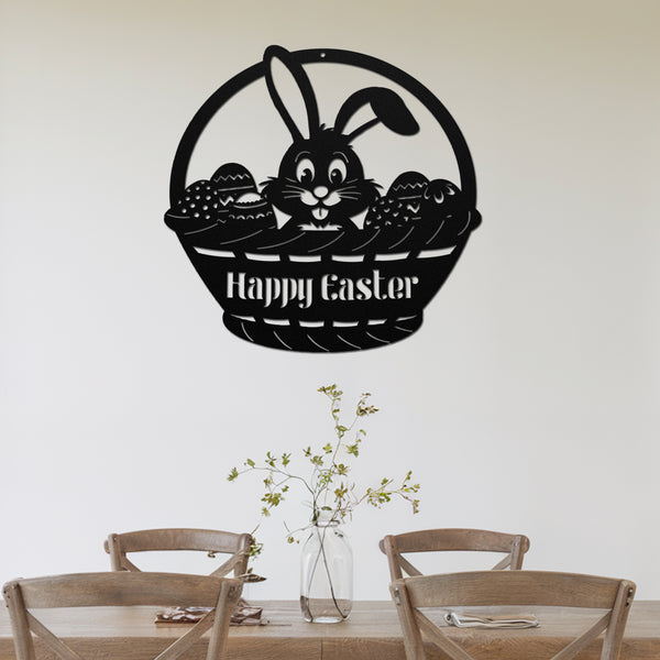 Black Easter Bunny Basket Metal Sign