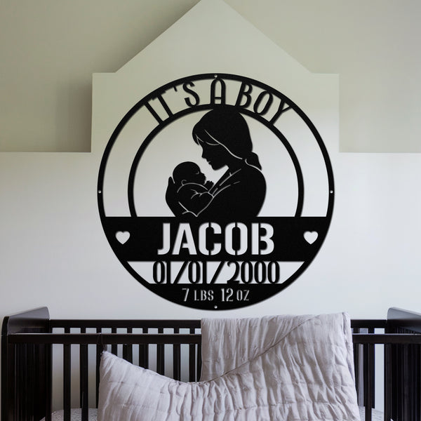 Newborn Baby Metal Sign - Black
