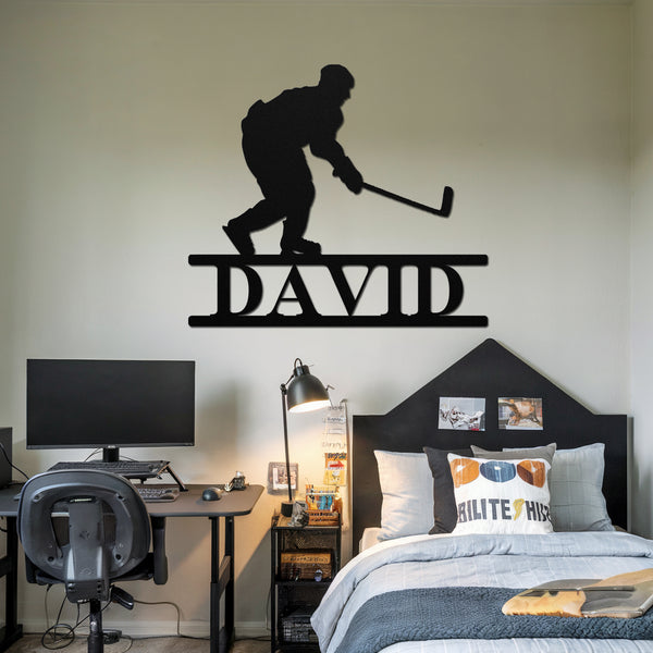 Hockey Player Metal Sign - Black