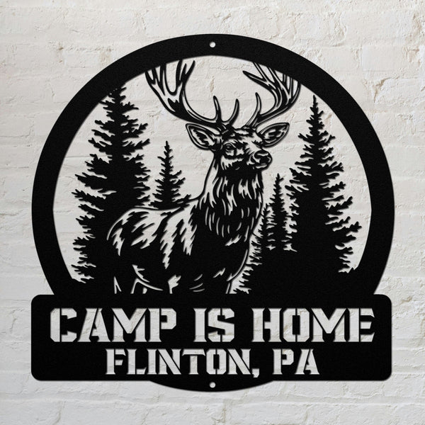 Camp Is Home Metal Hunting Sign - Black