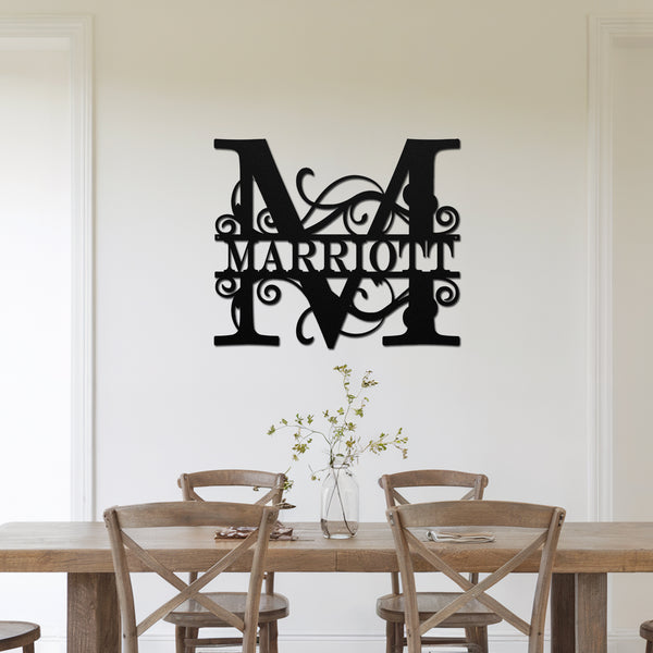 Monogram Metal Sign with Name - Black
