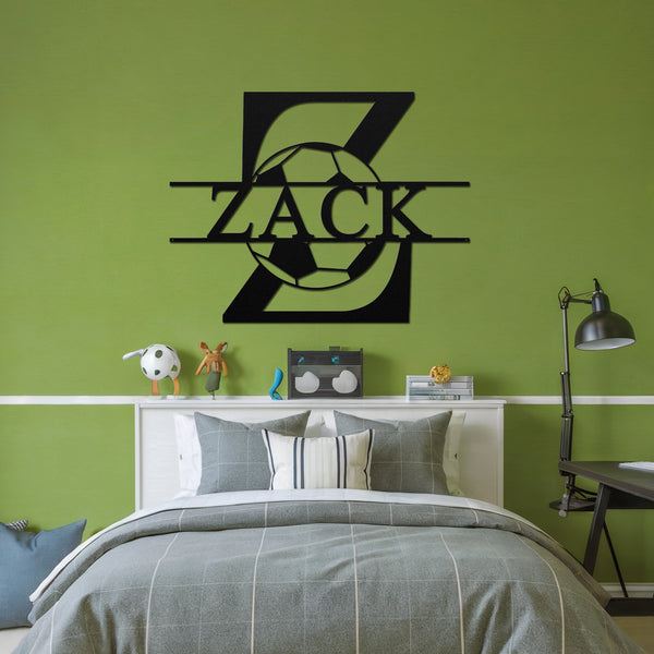 Split Monogram Soccer Metal Sign - Black