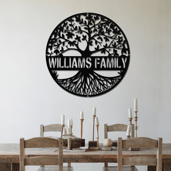 Family Tree Metal Sign - Black