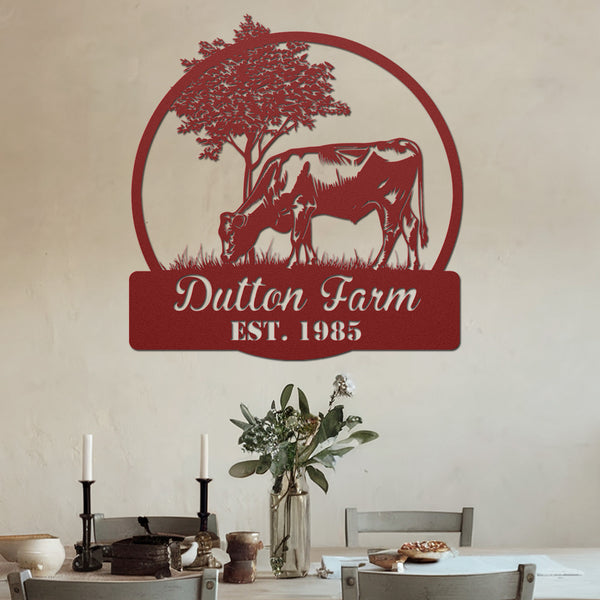  Cattle Farm Metal Sign - Red