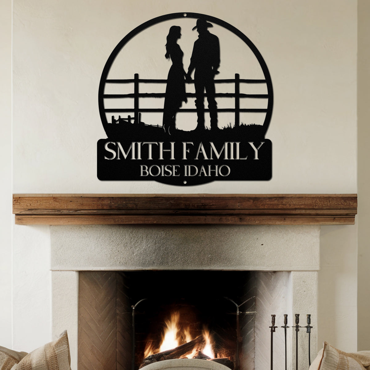 Country Couple Metal Sign - Black