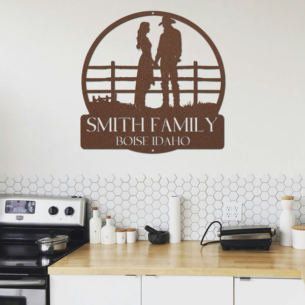 Country Couple Metal Sign - Copper