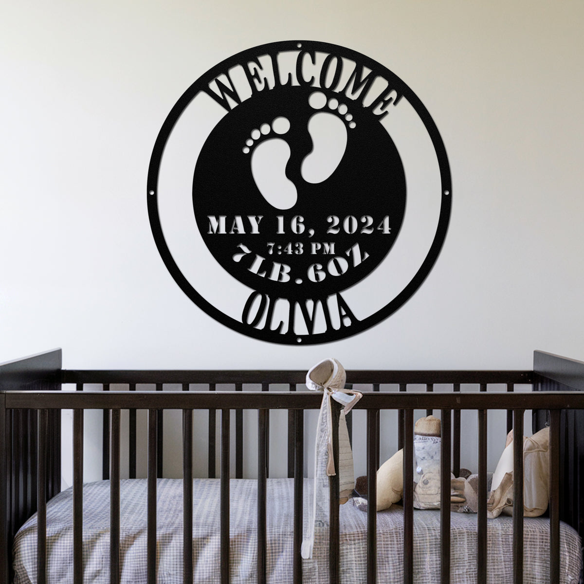  Baby Feet Metal Sign  - Black