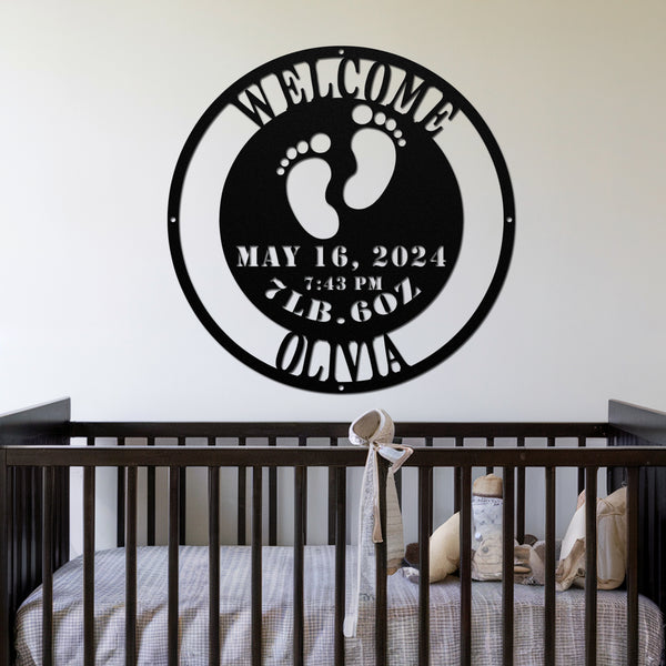  Baby Feet Metal Sign  - Black