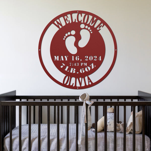  Baby Feet Metal Sign  - Red