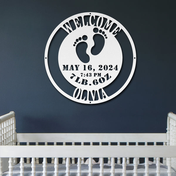  Baby Feet Metal Sign  - White