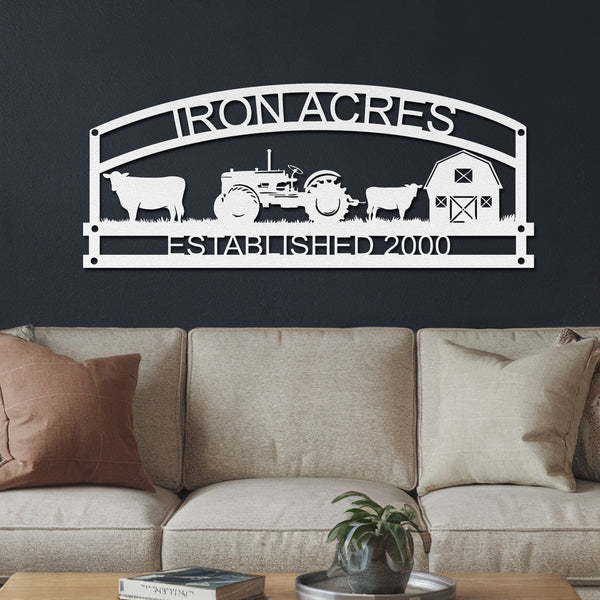 Iron Acres Metal Farm Sign - White