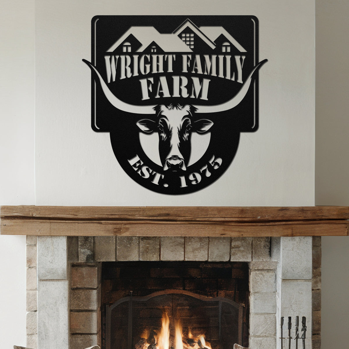 Longhorn Steer Metal Farm Sign - Black