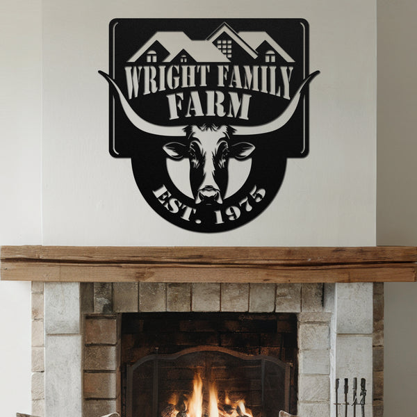 Longhorn Steer Metal Farm Sign - Black