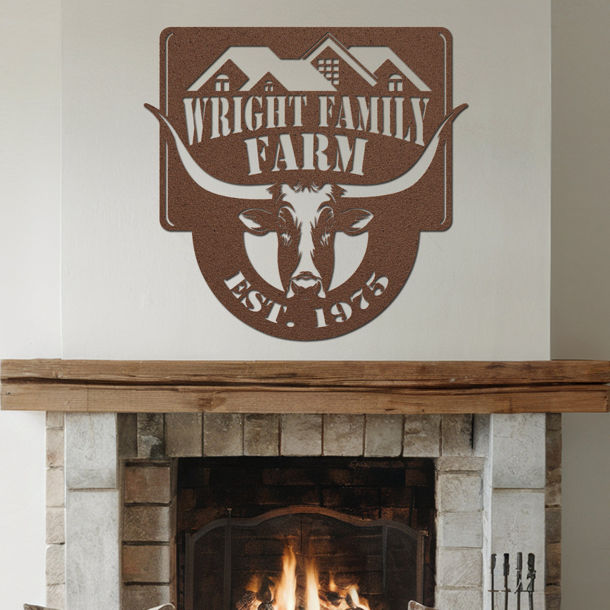 Longhorn Steer Metal Farm Sign - Copper