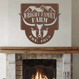 Longhorn Steer Metal Farm Sign - Copper