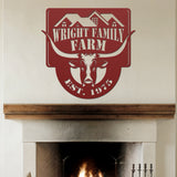 Longhorn Steer Metal Farm Sign - Red
