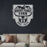 Longhorn Steer Metal Farm Sign - Silver