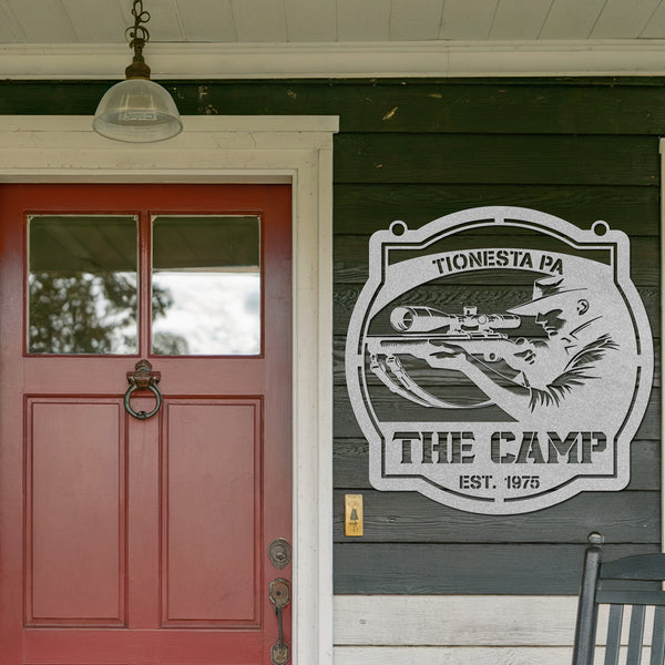 The Camp Hunting Metal Sign - Silver