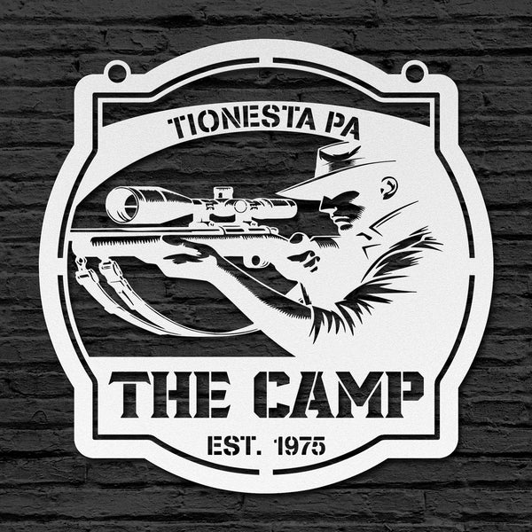 The Camp Hunting Metal Sign - White