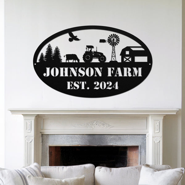Oval Metal Farm Sign - Black