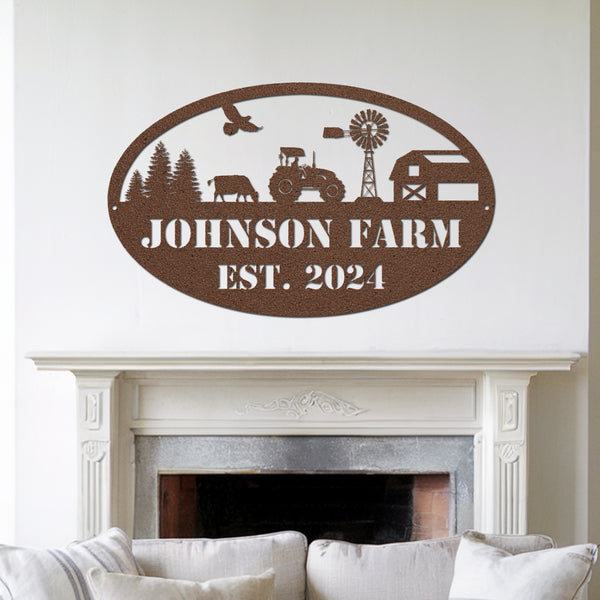 Oval Metal Farm Sign - Copper