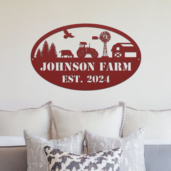 Oval Metal Farm Sign - Red