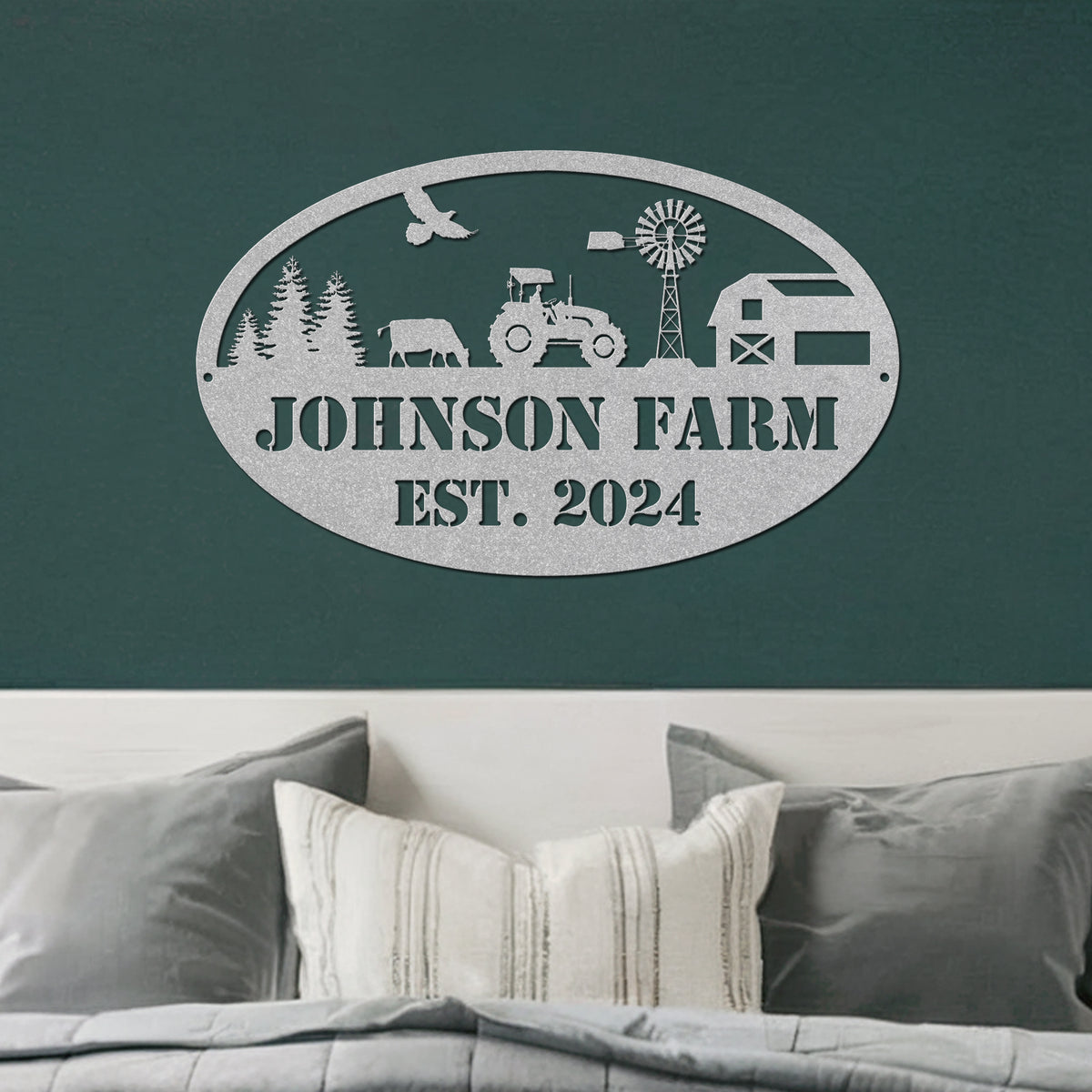 Oval Metal Farm Sign - Silver