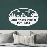 Oval Metal Farm Sign - White