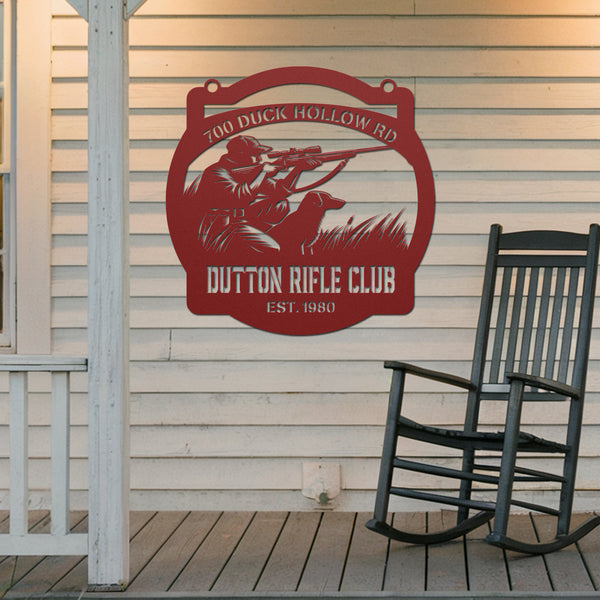 The Rifle Club Metal Hunting Sign - Red