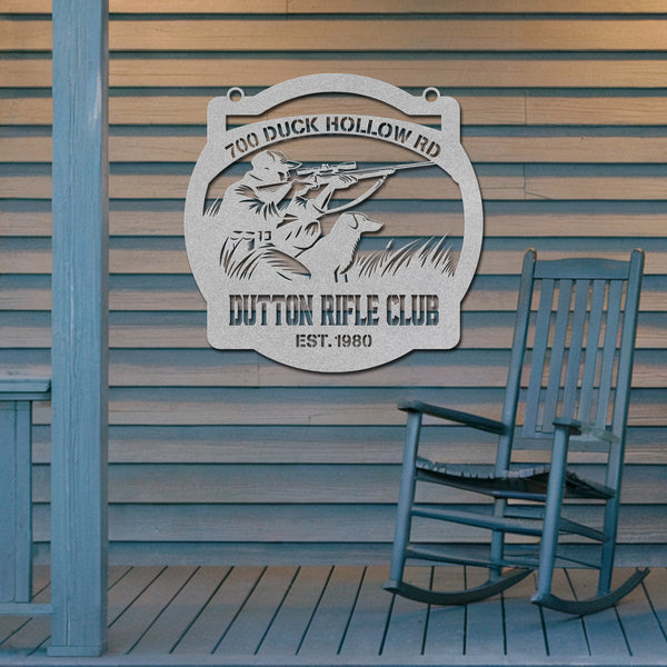 The Rifle Club Metal Hunting Sign - Silver