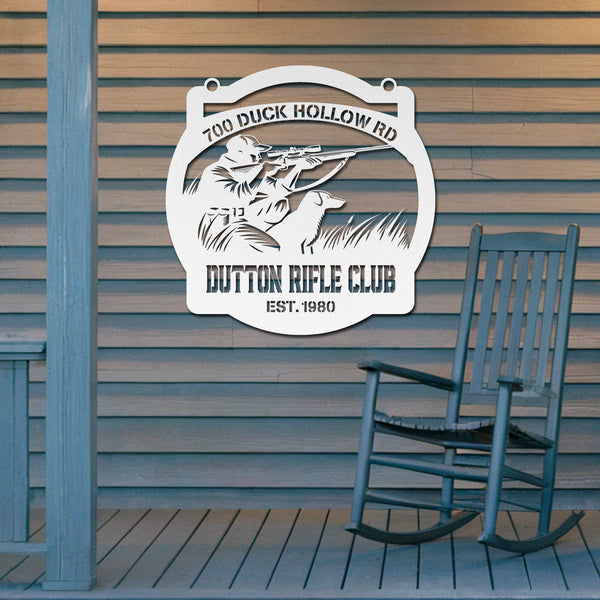 The Rifle Club Metal Hunting Sign - White
