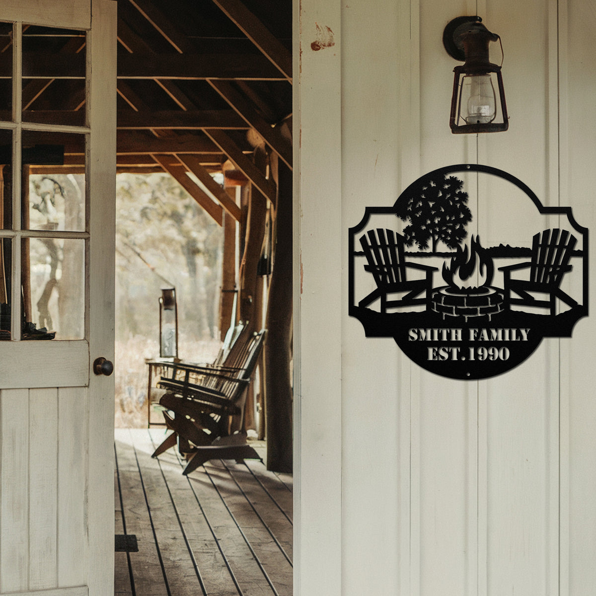 Camp Fire Metal Sign - Black