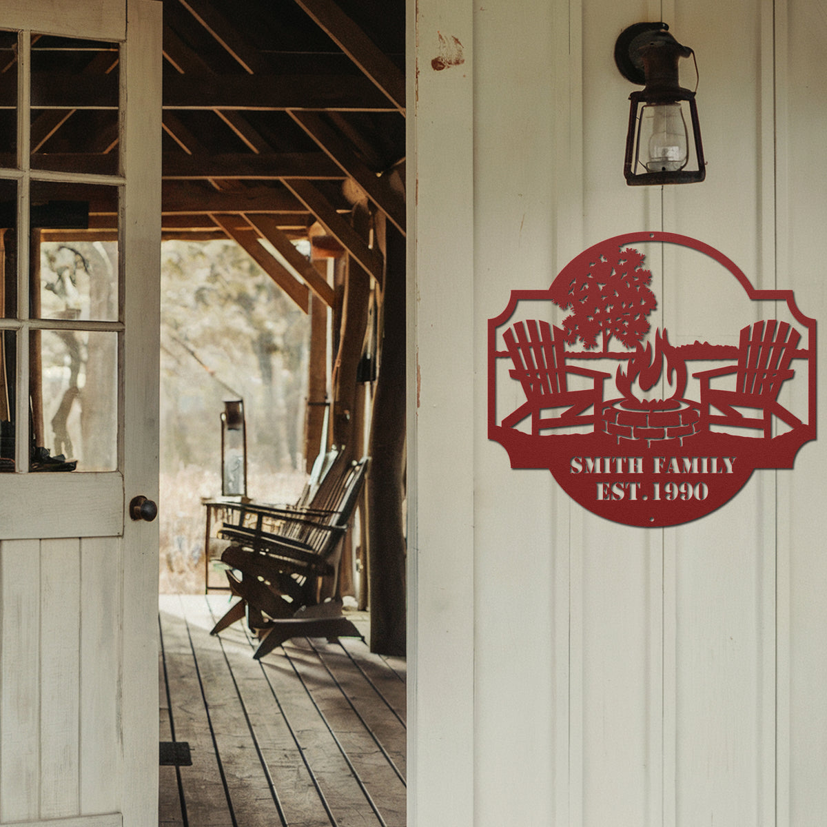 Camp Fire Metal Sign - Red