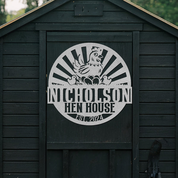 Hen House Metal Sign - Silver