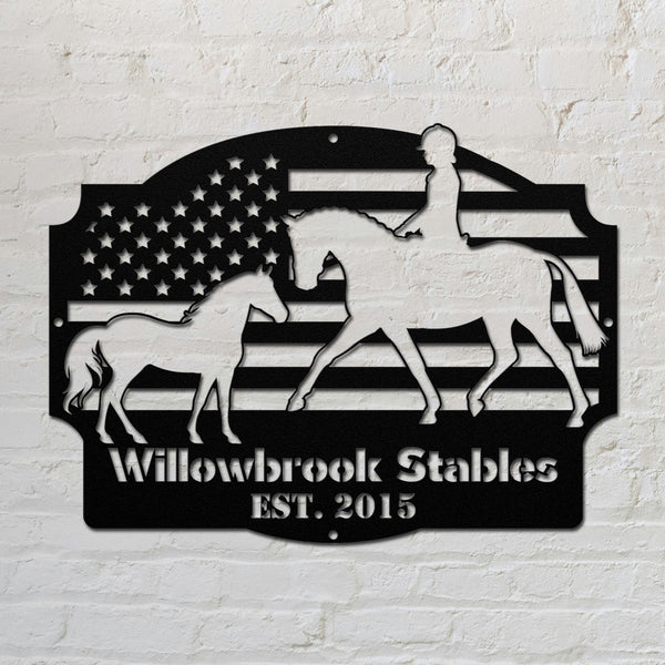 Horse Stable Metal Sign - Black