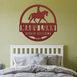 Equestrian Rider Metal Sign - Red