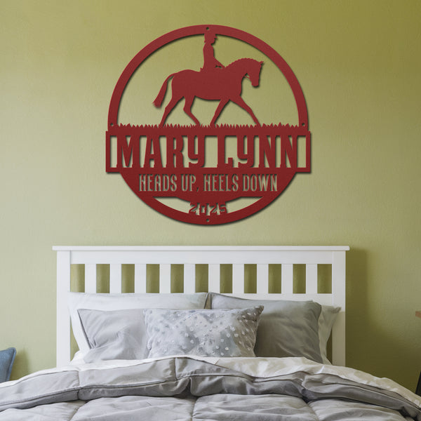 Equestrian Rider Metal Sign - Red