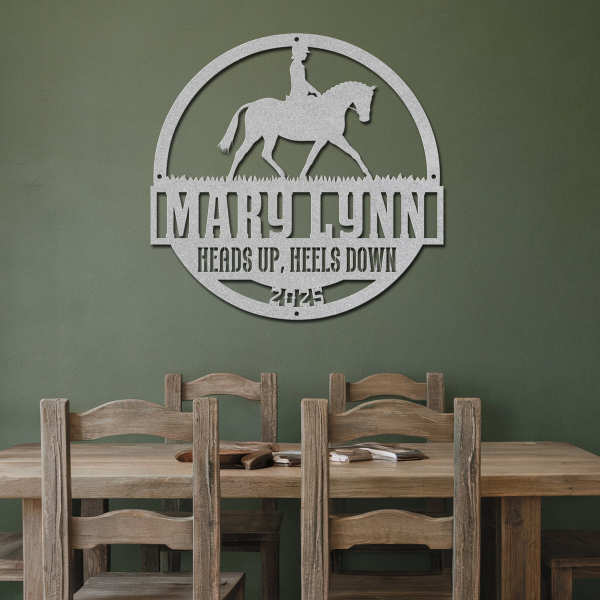 Equestrian Rider Metal Sign - Silver