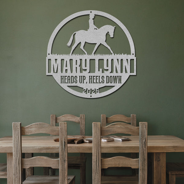 Equestrian Rider Metal Sign - Silver