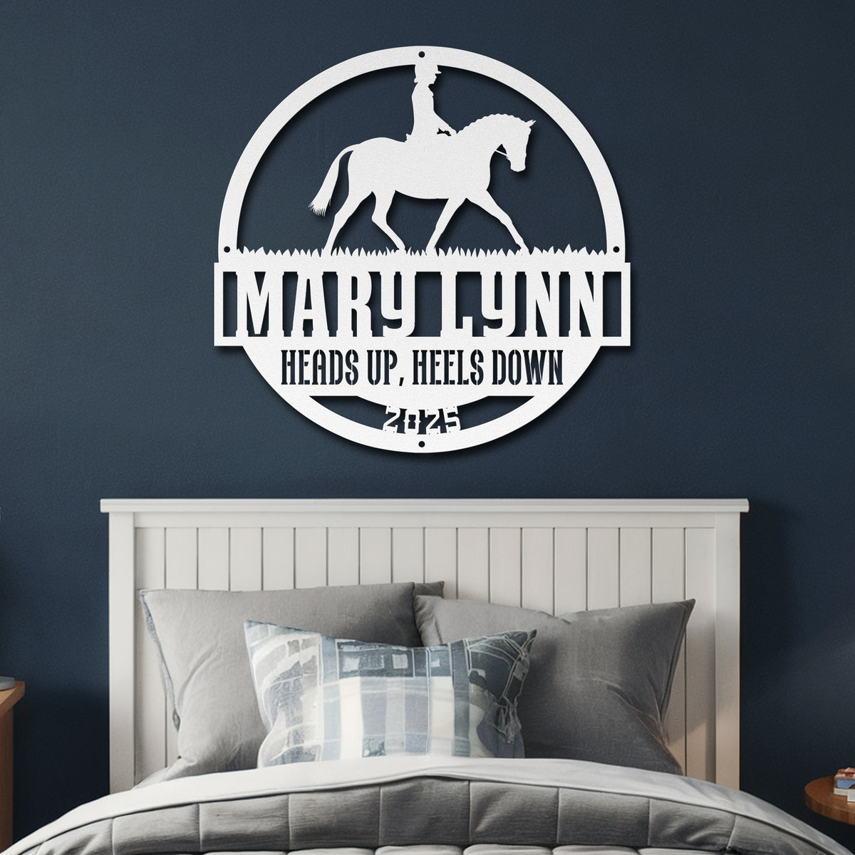 Equestrian Rider Metal Sign - White