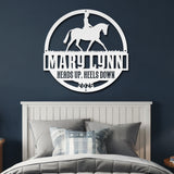 Equestrian Rider Metal Sign - White
