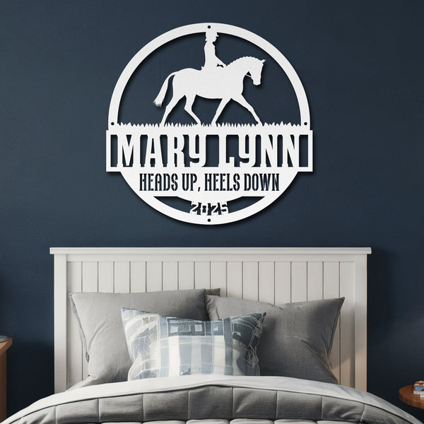Equestrian Rider Metal Sign - White