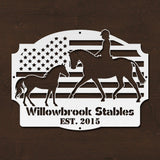 Horse Stable Metal Sign - White
