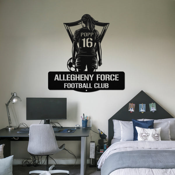 Women's Soccer Metal Sign - Black